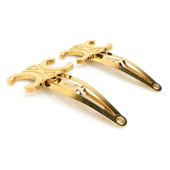 CELINE Hairpin Hair Clip Triomphe Metal Gold Women's H30496K - Picture 1 of 5